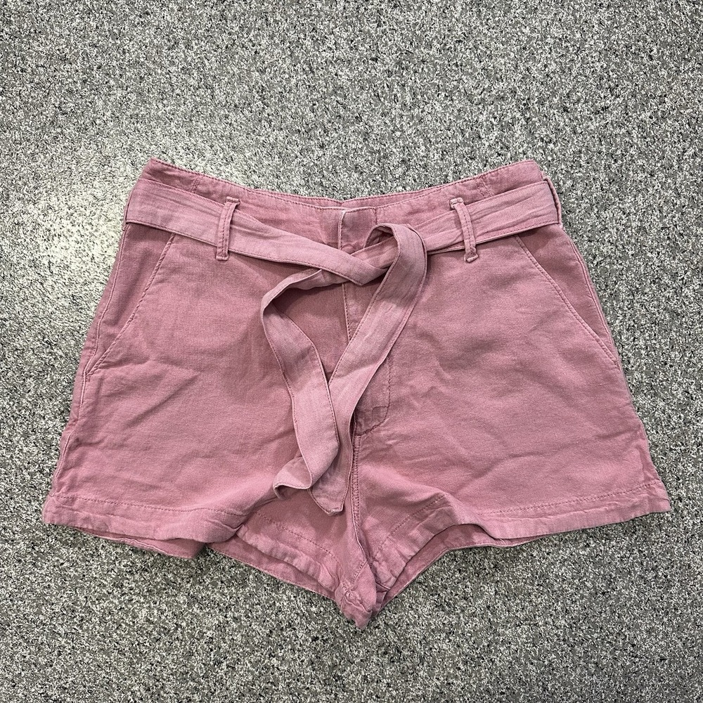 Abercrombie & Fitch Shorts Womens M 29x2 High Rise Linen Paperbag Waist Tie Pink